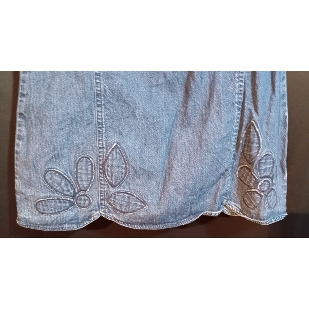 Vintage Gap Girls Denim Jumper Dress Size 5 Sleeveless Blue Casual Zip Flower - Picture 2 of 4